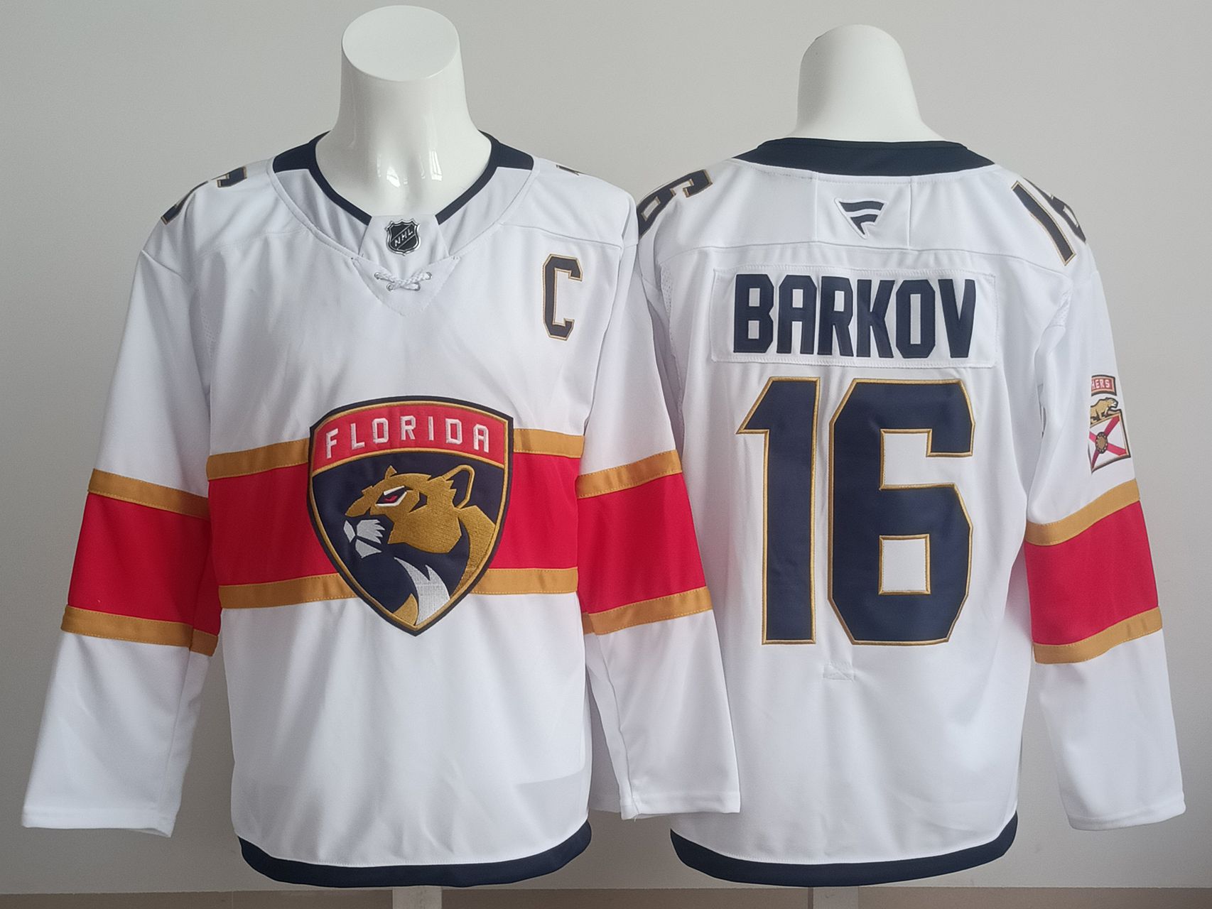 Men 2025 Florida Panthers 16 Barkov White Fanatics Home Premium NHL Jersey style 4